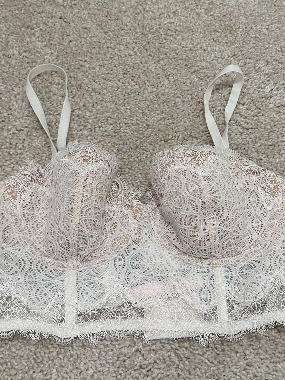 Victoria's Secret Lace Longline Bra Bustier- Champagne/Light Pink